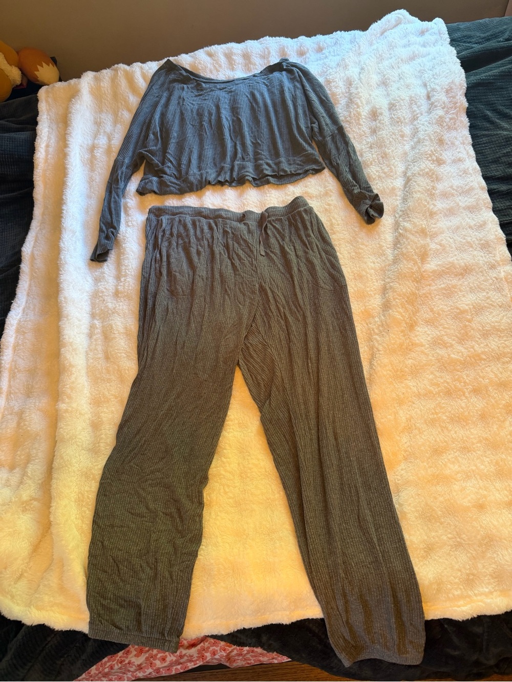 Auden Charcoal Gray Ribbed Two-Piece Pajama Set